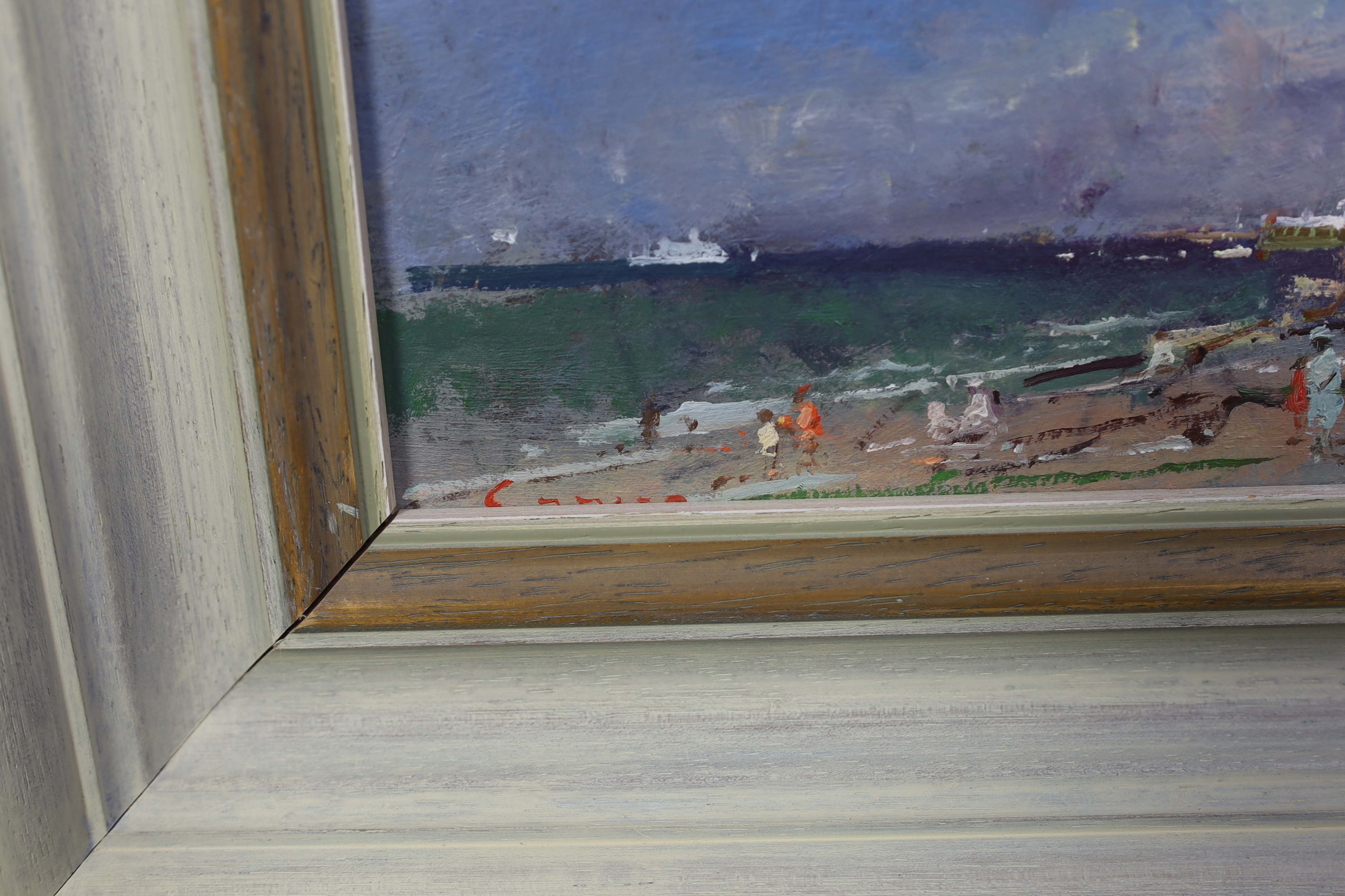 Fred Cuming RA NEAC Hon RBA Hon ROI, (English 1930-2022), ‘Holiday Memories’, oil on board, 10 x 26cm